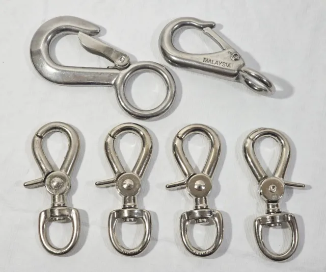 Lot of 6 Metal Snap Hook Swivel Trigger Lobster Mixed Snaps Sizes