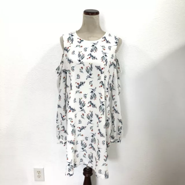 WAYF Floral Long Sleeve Cold Shoulder Dress, Size L