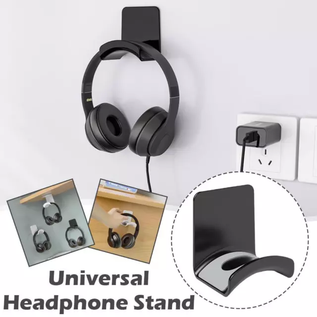 Headphone Stand Adhensive Plastic Wall Mount Hanger Under Desk Headset Rack B9W5 2