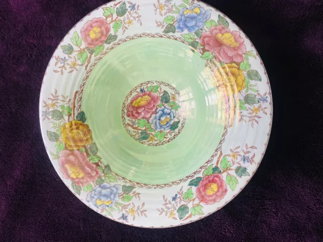 Vintage Maling 6569 Peony Rose Fruit Bowl In Aero Green Ceramic Original