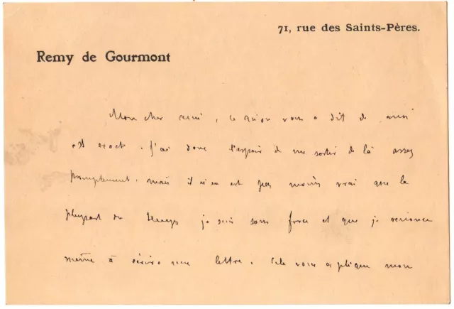 LAS Remy de Gourmont à Octave Uzanne - autographe - s.d. (1913 1914 1915 ?)