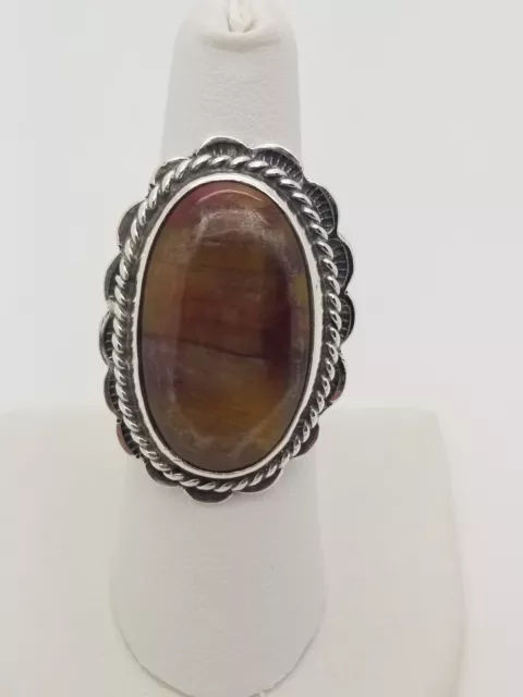 Sterling Silver Native American Large Oval Jasper Ring Size 7 1/4