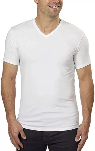 Calvin Klein Men's White  V Neck T Shirt Nb1179 Stretch Undershirt Size XL New