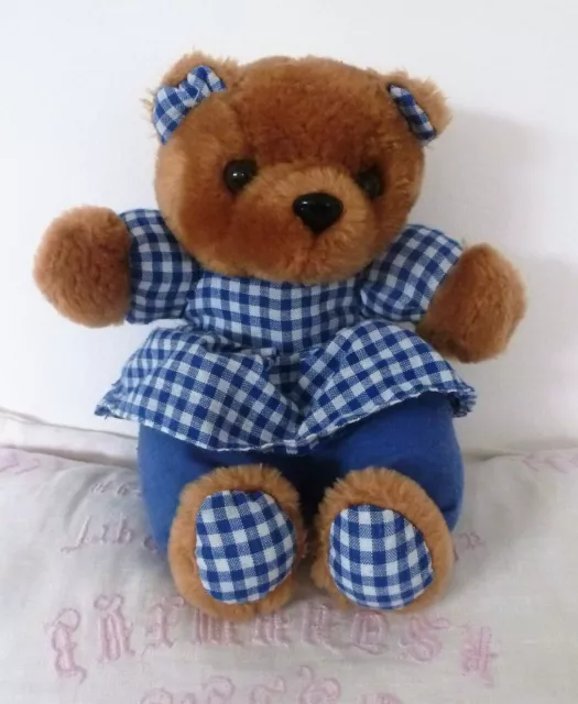 B8-Doudou/peluche ours marron t-shirt vichy bleu CIAD Vintage