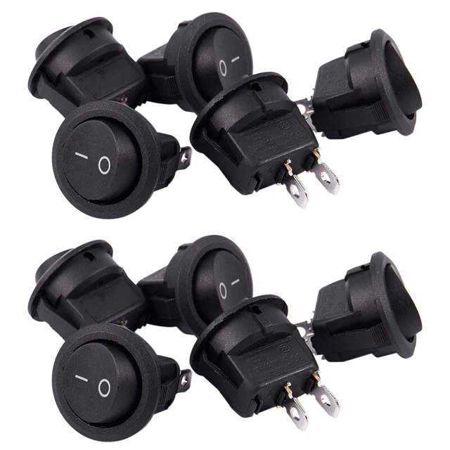 10Pcs SPST Black Button On/Off Round Rocker Switch AC 6A/250V 10A/1O4U3