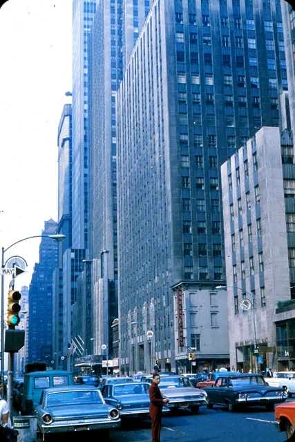 ONYC Original Slide - 1960s New York City Downtown Buildings & Old Cars #4