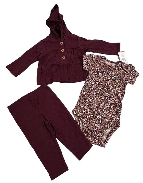 Carter's-Baby 3-Piece Little Cardigan Set-Size: 3 Months-Color: Burgundy-NEW!!