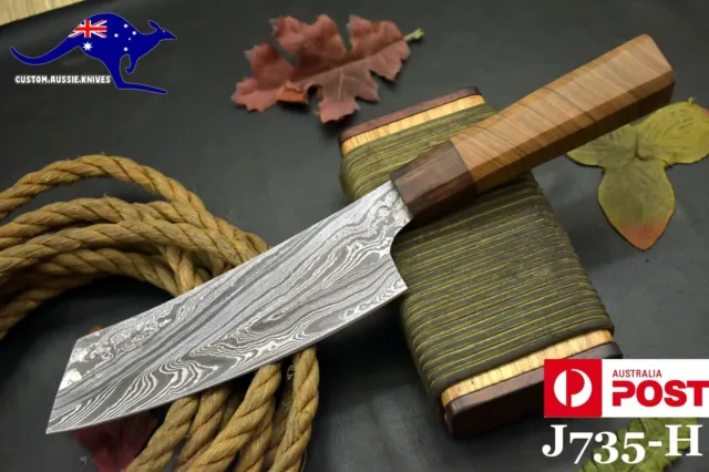 Custom Damascus Steel Chef Knife Handmade With Olive Handle (J735-H)