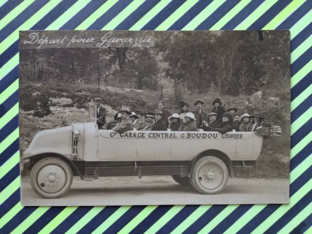 Carte Photo G. GAHOU à LOURDES AUTOMOBILE VOITURE AUTO-CAR Gd Garage C. BOUDOU