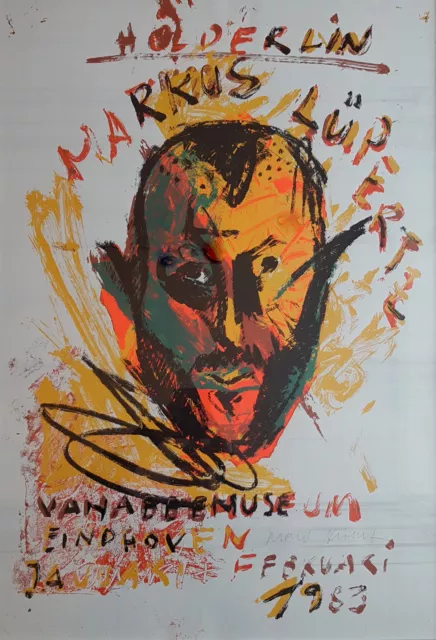 Seltenes Plakat zur Ausstellung von Markus Lüpertz 1983 Signiert und Rahmen Glas