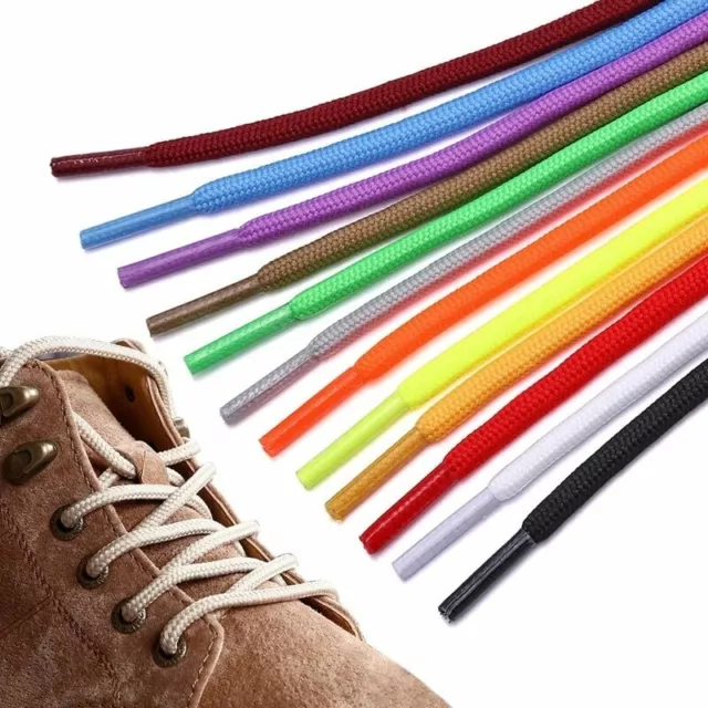 Round Shoe Laces Black White and Coloured For Hiking Boots, Work Shoes, Trainers