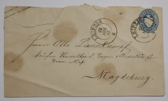 19 - Ganzsache Leipzig 8 Magdeburg 1867 Brief Sachsen Altdeutschland U17