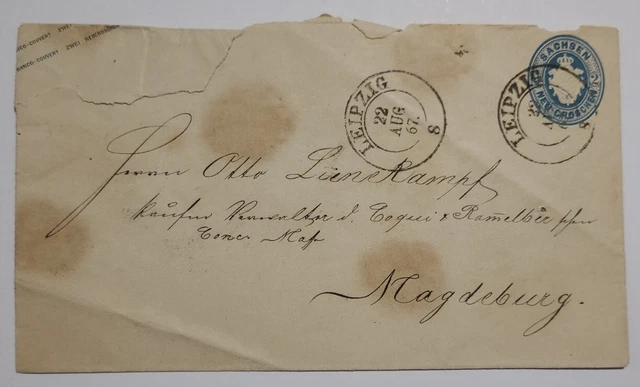 19 - Ganzsache Leipzig 8 Magdeburg 1867 Brief Sachsen Altdeutschland U17