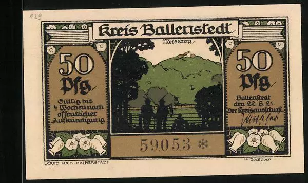 Notgeld Ballenstedt im Harz 1921, 50 Mark, Der Meiseberg, Bergmänner