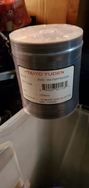 Taiyo Yuden -R White Hub Inkjet 8X Disks 100 Pieces  Mid:TYG02 DVD-R47WPP600SK