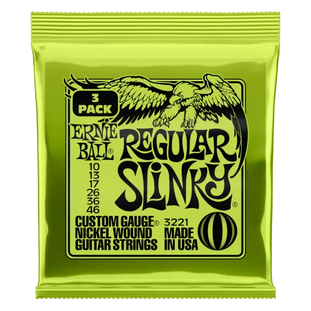 Ernie Ball Regular Slinky Nickel Wound Electric Guitar Strings 3-Pack, 10-46