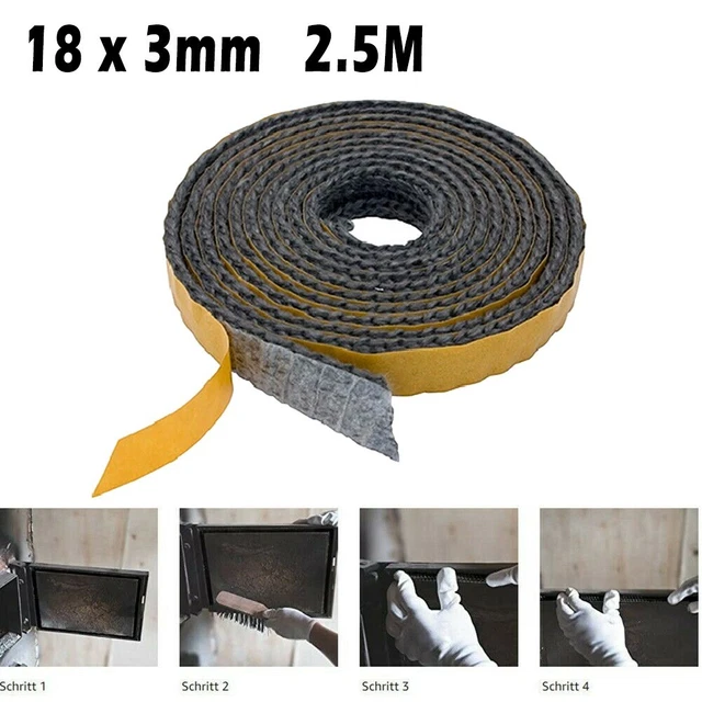 Cuerda de estufa plana negra de 2,5M 18x3 mm de ancho sello de vidrio autoadhesivo estufa cuerda de fuego