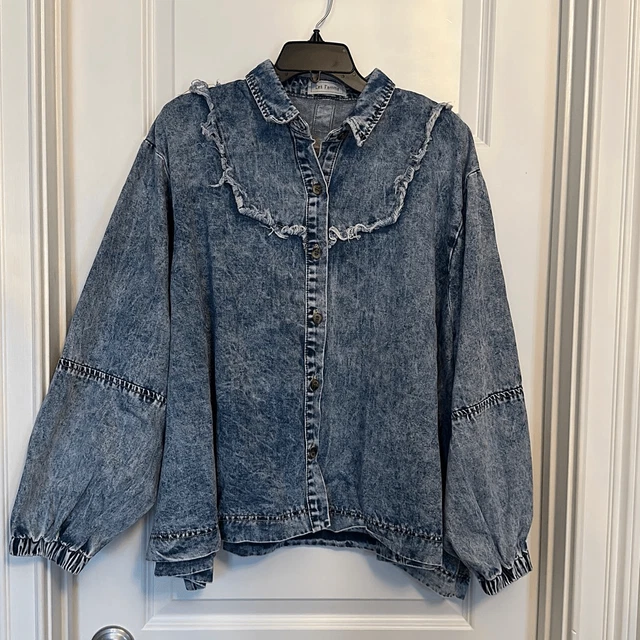Denim oversized stone washed distressed jacket NWT size small