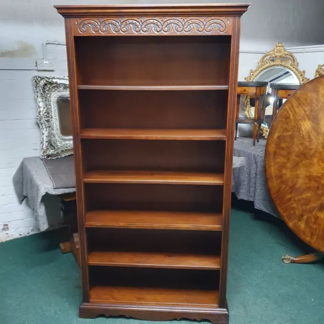 Old Charm Furniture Old Charm Large Oak Bookcase/Carved Panelled Oak Bookcase 2