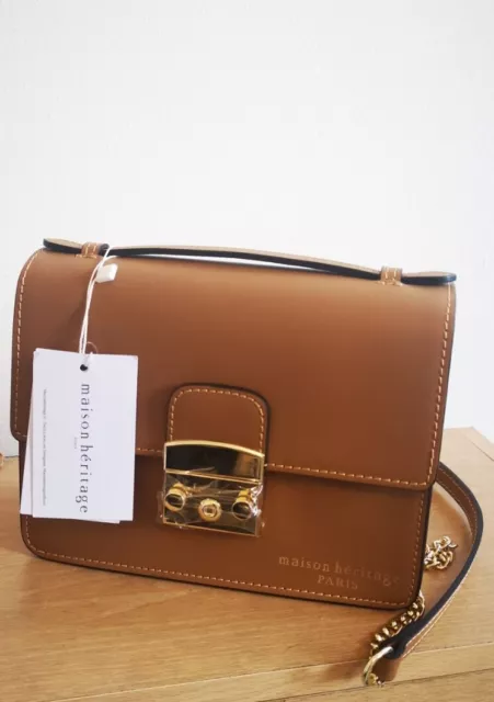 MAISON HERITAGE PARIS Leather Crossbag Handbag Camel Colour Designer ...