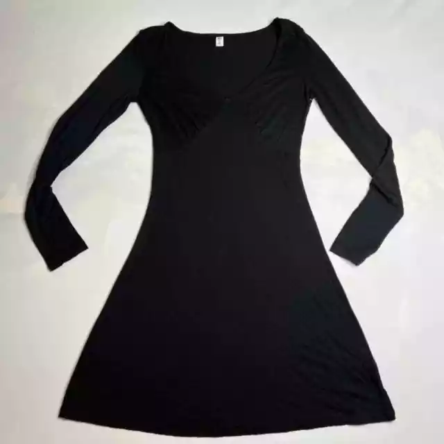 BP Adult Dress XXS Black Solid Long Sleeve Knit V-Neck Fit and Flare Womens