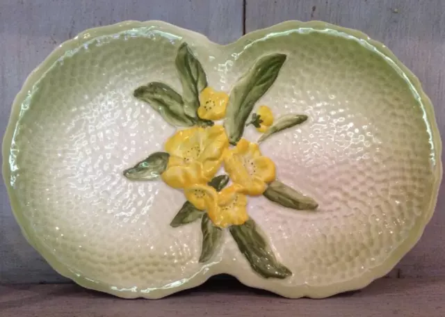 Carlton Ware Dish / Plate / Tapas Pretty Part Green With Yellow Flowers