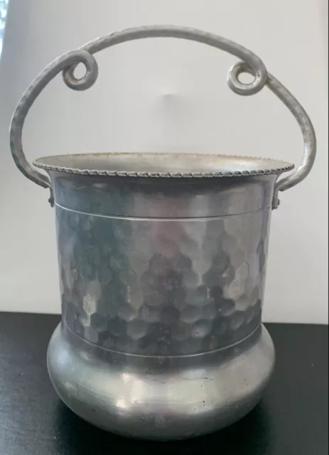 Vintage Cromwell Hand Wrought Hammered Aluminum Ice Bucket 2