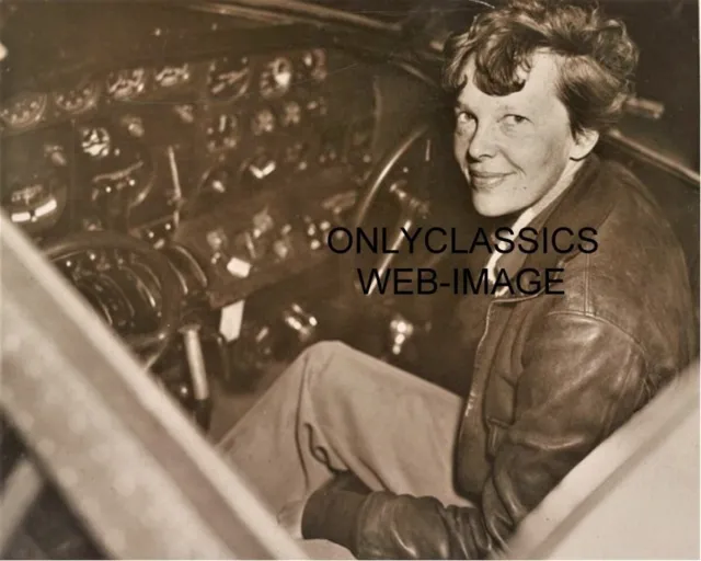 Aviatrix Pilot Amelia Earhart In Cockpit 8X10 Photo Airplane Aviation Pioneer
