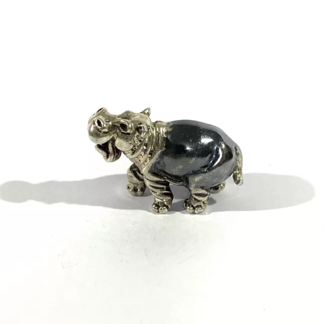 vintage two-tone solid silver hippopotamus miniature ,  hallmarked figurine