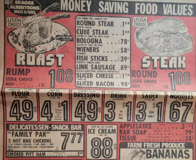 Skaggs Albertsons Supermarket Grocery Store Dallas TX Newspaper Ad 1976 ~18x14"