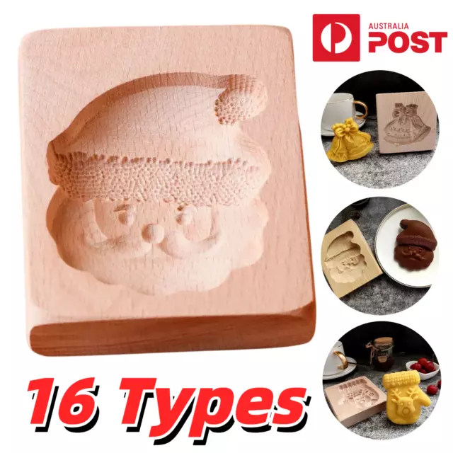 Christmas Cookie Mould Wooden 3D DIY Biscuit Cake Cutter Mold Xmas Baking Tool