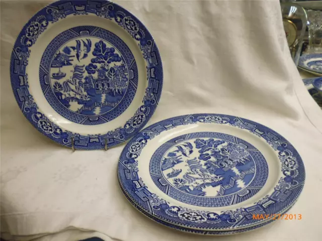 Retro Woods Ware Blue Willow Porcelain Dinner Plates X 3 England