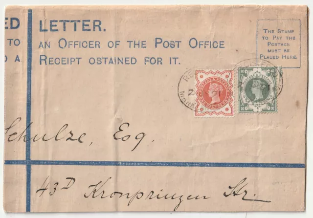 1891 1/- Green Jubilee Stamp On Part Postal Stationery Registered Env London