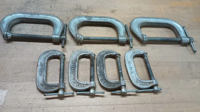 Lot of 7 Vintage Adjustable 2" and 3" C-Clamps