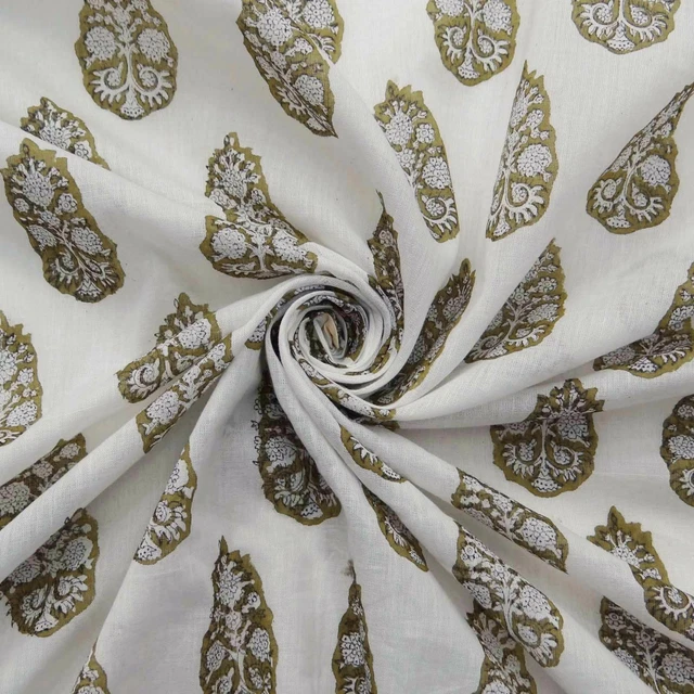 Indien Handmade Fleur Bloc Imprimé Course Tissu 100% Coton Naturel Couleur