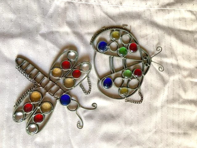 Vintage stained glass garden ladybug and dragonfly 2