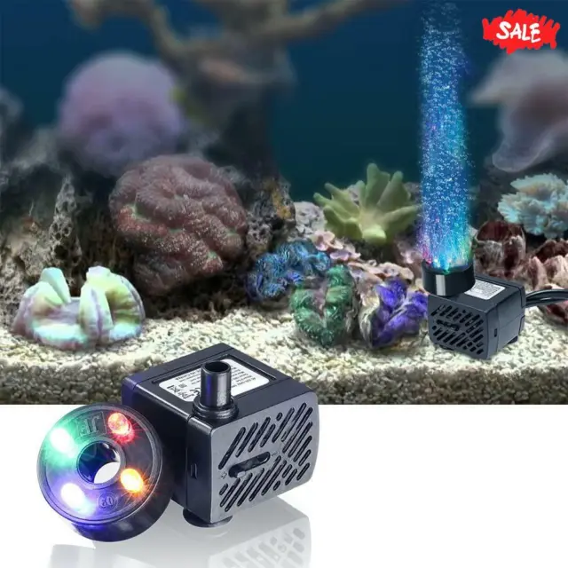 Submersible Water Pump with 4 LED Light 2W for Fish Tank Aquarium Pond Fountain
