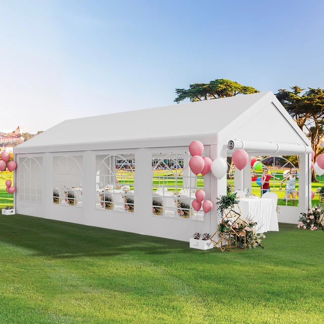 Partyzelt 4x8m Gartenzelt mit Fenstern Wasserdicht Garten Festzelt Pavillon