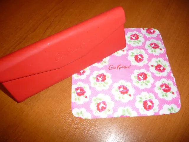 Cath Kidston Brand Stylish Red Hard Glasses or Sunglasses case & Cloth - lovely.