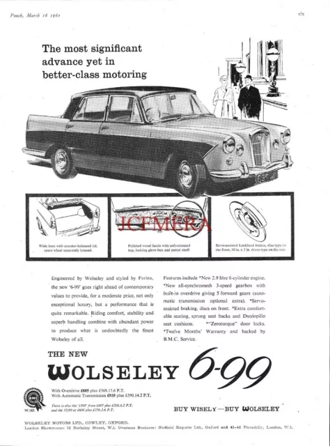 WOLSELEY '6-99' Motor Cars ADVERT #2 Original Vintage 1960 Print Ad 692/51