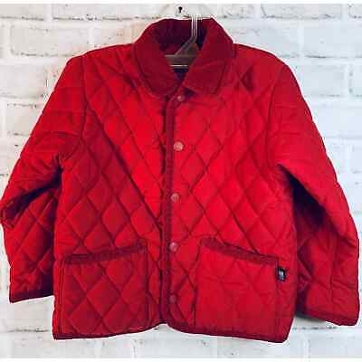 E. Land Outdoor Kids Long Sleeves Barn Coat  Button Close Red Quilted Jacket 4
