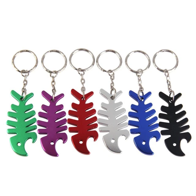 Fishbone Shaped Aluminium Alloy Bottle Opener Anodized Keychains FS2#