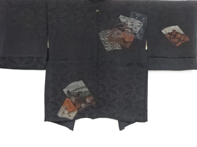 39974# Japanese Kimono / Antique Haori / Urushi / Book & Flowers