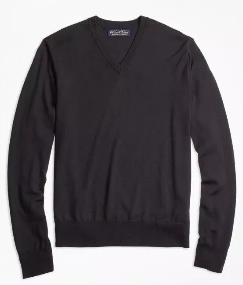 Brooks Brothers Saxxon Wool V Neck Sweater Black NWT $148