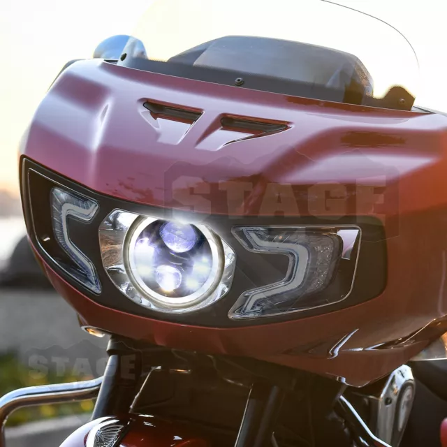 MOFUN Lights 2015 UP Indian Scout Black LED Projection Headlight w/ Halo Ring