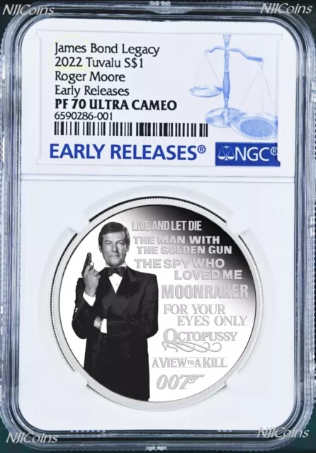 2022 James Bond Legacy 2nd Issue Roger Moore SILVER PROOF $1 1oz COIN NGC PF70 E