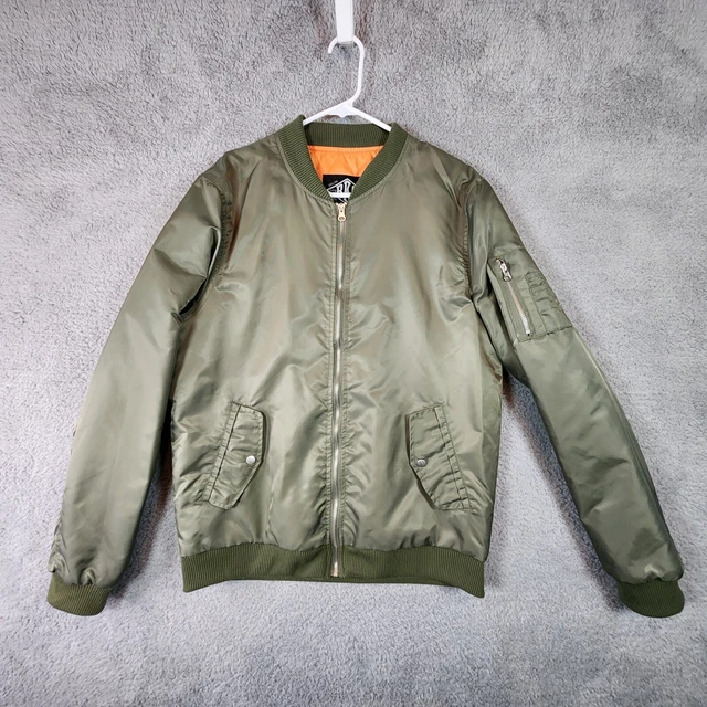 BKC Large Olive Green Bomber Windbreaker Jacket Brooklyn Cloth Work Wear Pockets