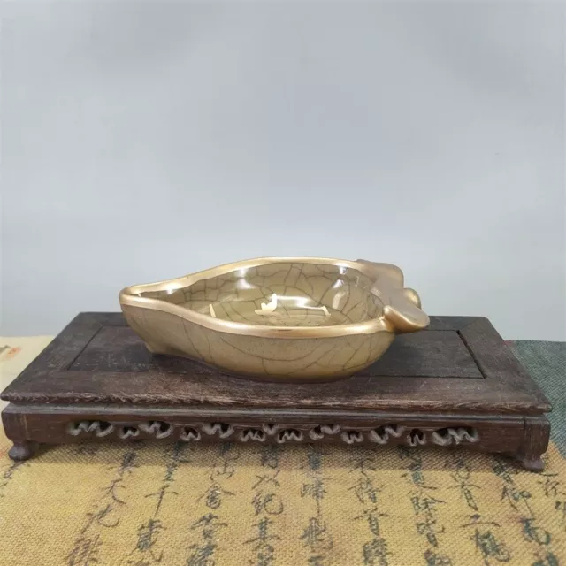 Chinese Porcelain Song Guan Kiln Yellow Glaze Gilding Brush Washer 6.69 Inch
