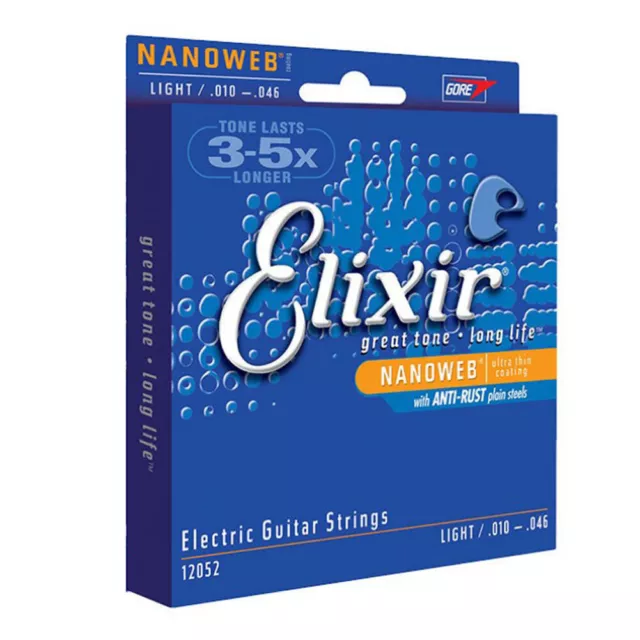 Elixir 12052 Electric Guitar Strings Nanoweb Light 10 - 46 Brand New 1 Pack Set 3