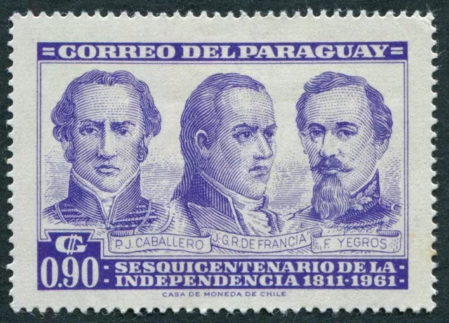 PARAGUAY 1961 90c violet SG911 mint MH FG Independence Anniv 1st issue #B01